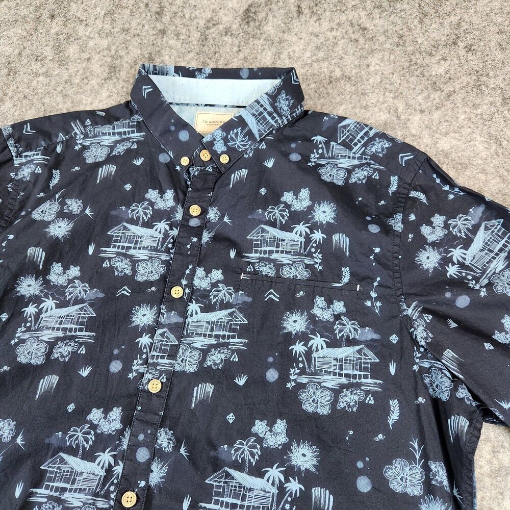 7 Diamonds Shirt Mens XL Blue Lake House Floral All Over Print Palms‎ La Villa
